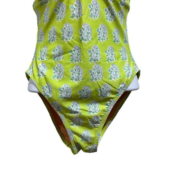J. CREW V-Neck One-Piece Swimsuit Green Paisley Size 6 - Picture 4 of 13